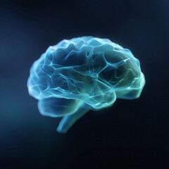 Abstract glowing brain illustration against a dark background. Evokes ideas of intelligence, innovation, science, and futuristic technology. Great for health, education,  business content.