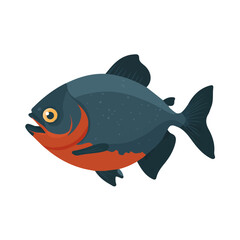 Flat 2D minimalist illustration of a Piranha, modern vector design with white background.