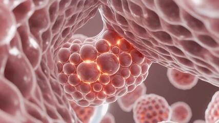 Microscopic view of collagen fibers rebuilding and cellular structures - Powered by Adobe