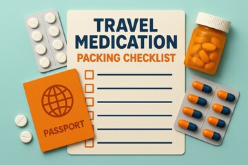Travel medication checklist emphasizing essential health preparations for journeys with organized packing tips highlighting improved travel safety and wellness