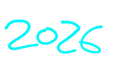 Aqua Blue 2026 Handdrawn Year Mark for Futuristic Digital Designs PNG