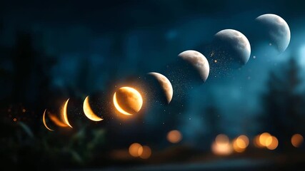 Moon phases with stars on night sky background no faces visible celestial calendar lunar cycle astrological timing cosmic phases spiritual symbolism astronomical pattern def