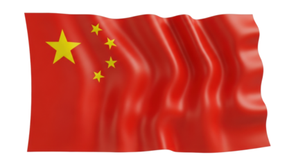 A vibrant red flag featuring five prominent yellow stars gently waving in the breeze, with realistic fabric folds and a smooth, satin-like sheen creating a sense of motion