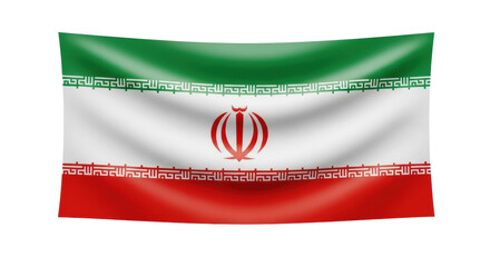 A national flag with green, white, and red horizontal stripes, featuring a stylized red emblem in the center and intricate white script bordering the central band
