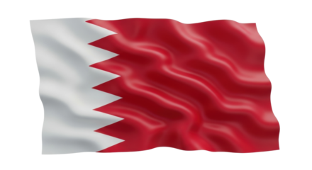 A national flag with a red field and a white band on the hoist side, separated by a serrated line of five triangles, waves gracefully with a silky, flowing texture