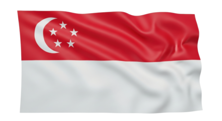 A red and white national flag with a white crescent moon and five white stars waving gently, rendered with realistic fabric texture and soft, subtle lighting