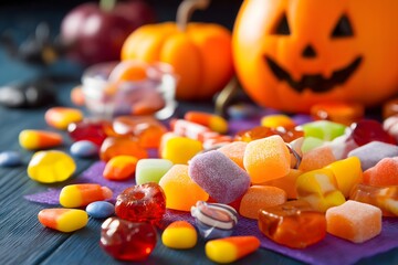 halloween candy on colorful table