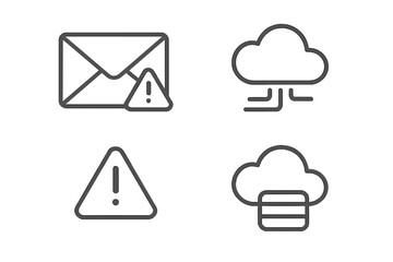Digital communication error, cloud networking, and data storage warning line symbols