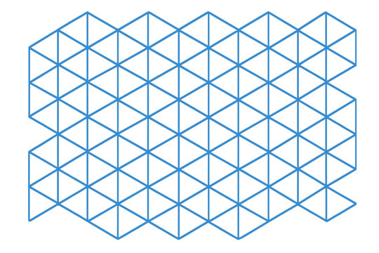 Abstract blue wireframe grid pattern of interlocking triangles and hexagonal shapes for technology background