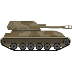 Fototapeta premium Camouflaged Military Tank With Long Barrel and Tracks Set Against a Transparent Background Showing a Detailed Profile View