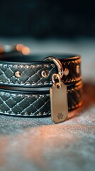 Macro shot of diamond-studded pet collar with elegant sparkle, Luxury velvet dog collar with gemstone details in soft lighting, Close-up of high-end pet accessory, leather and crystal design, luxury p