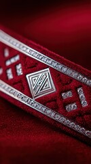 Macro shot of diamond-studded pet collar with elegant sparkle, Luxury velvet dog collar with gemstone details in soft lighting, Close-up of high-end pet accessory, leather and crystal design, luxury p