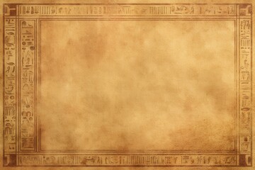 Ancient Parchment: The aged surface of parchment with a border of hieroglyphs evokes a sense of ancient times, secret knowledge, and the art of storytelling, creating a sense of history.