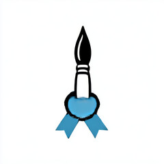  Paintbrush with a prize ribbon icon, blue and black, representing an art award or creative contest winner against a white background