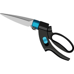 Black and Blue Garden Shears with Silver Blades on a Transparent White Background