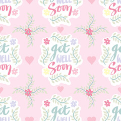Get well soon floral seamless pattern with hand-drawn lettering