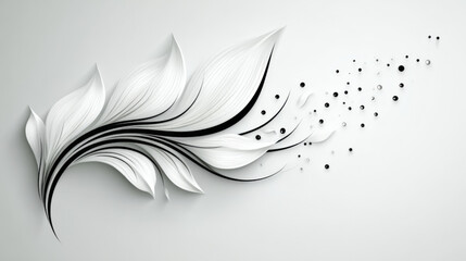 Abstract 3D leaf branch, black and white, representing a graceful nature-inspired design against a light background with copy space © Sergei