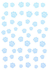 Blue watercolor paw print vertical pattern