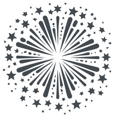 Obraz premium Abstract starburst explosion with radiating lines and scattered stars, festive vector graphic icon