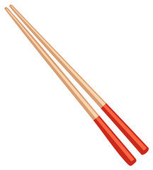 A simple vector illustration of a pair of classic wooden chopsticks with red handles