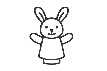 Obraz premium Minimalist black and white outline of a cute smiling rabbit hand puppet with arms raised