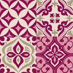 Rich Burgundy Pink Ornamental Vintage Tile Collection