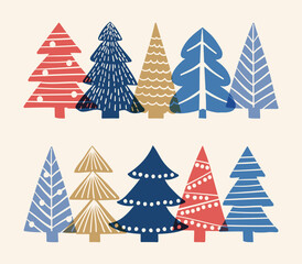 Obraz premium Cartoon Christmas tree. Festive decorations. Vector illustration