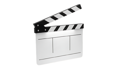 A blank clapperboard isolated on transparent background, ready for movie production