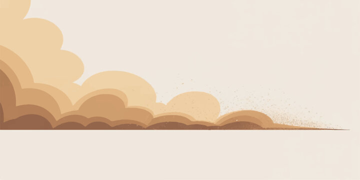 Minimalist illustration of a dust cloud or sandstorm with a desert landscape