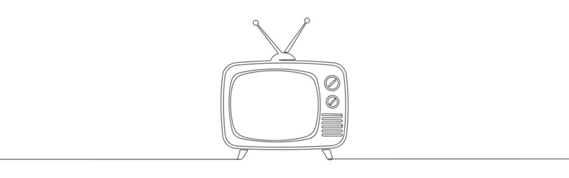 Continuous one line drawing of a retro television set with antennas. Concept of vintage electronics