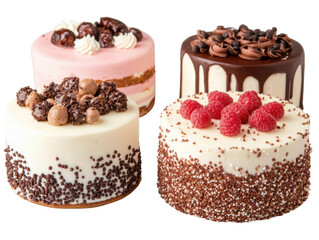 Assortment of Four Delectable Cakes Featuring Rich Chocolate, Sweet Berries, and Creamy Frosting, Perfect for Celebrations and Dessert Lovers