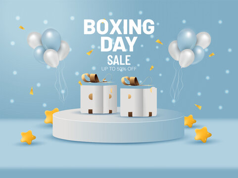Boxing day promotional sale banner, poster background template design. Vector Illustration.