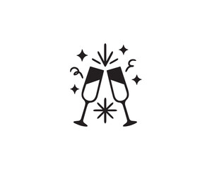 New Year champagne icon silhouette vector design illustration