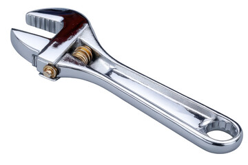 A Detailed Close-Up of a Chrome Adjustable Wrench, Highlighting Its Shiny Finish, Design, and Mechanical Functionality in a Black Background Setting