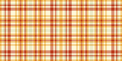 Nostalgic pattern check background, commercial vector tartan texture. Pillow fabric plaid seamless textile in cornsilk and amber colors.