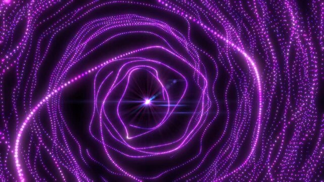 Vibrant pink vortex spiral made of glowing dots forming a futuristic abstract tunnel
