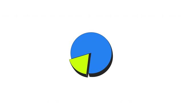 Blue pie chart with green segment 2D cartoon object animation. Segmented slice piechart. Business analytics. Statistical data visualization animated flat colorful item 4K video isolated on white