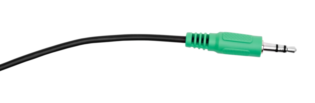 AUX audio cable (auxiliary cable) with two connectors isolated on white background