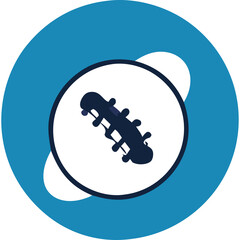 Stylized Silhouette of a Bone Structure with Vertebrae and Ribs Inside a Circular Frame with Orbiting Ellipse on a Transparent Background