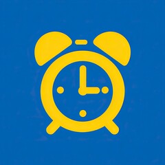 Yellow Neon Alarm Clock Sign Brightly Lit on Blue Background