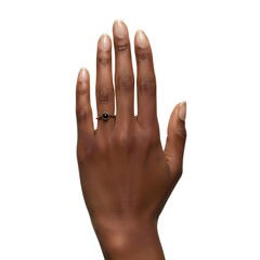 Beautiful black female hand facing upwards on white background
