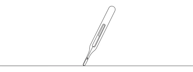 A continuous one-line drawing of a thermometer, indicating temperature measurement and health