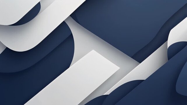 Modern abstract background with overlapping geometric shapes in dark blue and white, creating a layered paper cut effect with realistic shadows
