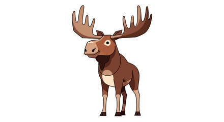 Cartoon Moose Illustration Happy Brown Bull Standing Isolated on White Background