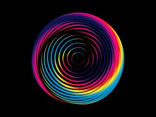 Music poster design background. Electro Sound Cover Template with dynamic abstract gradient circular geometric line shapes for t-shirt screen printing, technology, digital, party, festival and club.