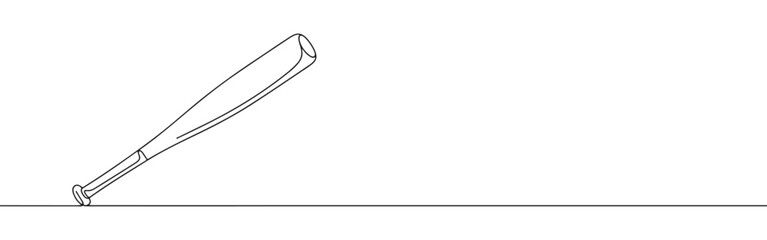 A continuous one-line drawing of a baseball bat leaning against an invisible surface, depicted against a white background