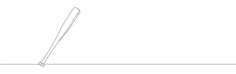 A continuous one-line drawing of a baseball bat leaning against an invisible surface, depicted against a white background