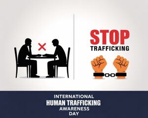 Stop human trafficking awareness day concept with silhouette and hand