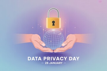 Hands holding glowing digital globe protected by padlock for privacy