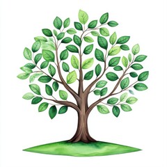 Obraz premium Vibrant Green Tree Illustration with Lush Foliage and Strong Trunk Design